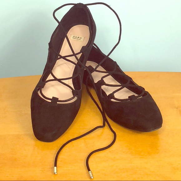 Zara Trafaluc Shoes - Zara Trafaluc 🌹 Sexy Black Lace Up Ballet Flats